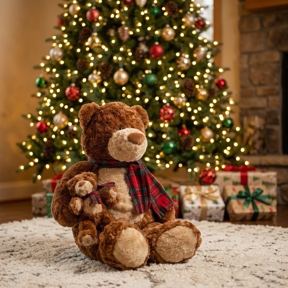 Vintage GUND Heads & Tales Plush Mother & Baby Set Christmas Tartan Plaid Scarf - Picture 3 of 12